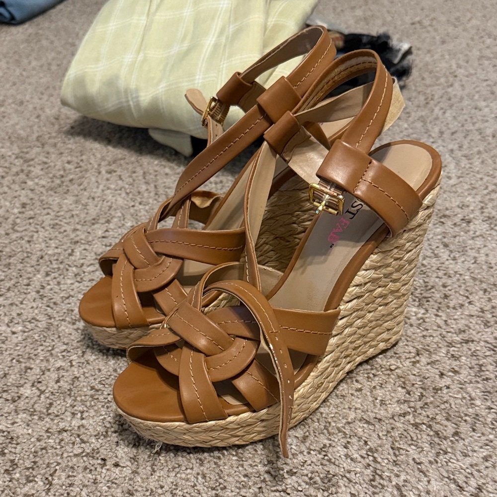 JustFab Tan Wedge Sandals